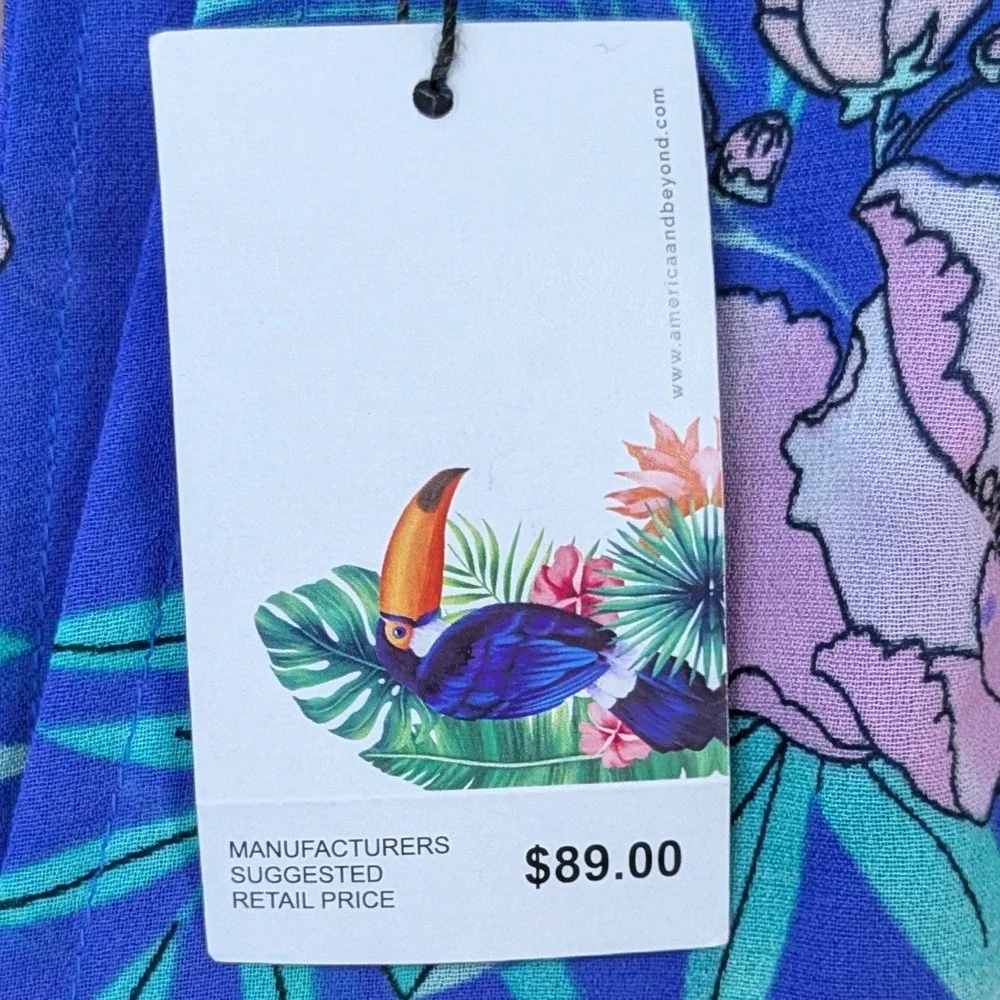 America & Beyond Blue Floral Ruffle V-Neck Maxi Beach Cover-Up Dress Small NWT